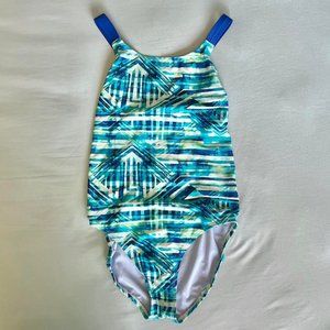 ★ Champion women’s blue, green, and white swimsuit